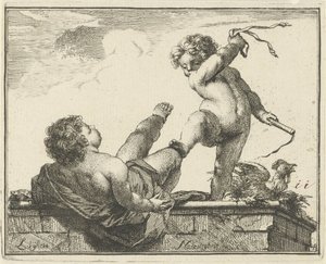 Vlijt overmeestert Luiheid (Een-en-veertigh stuks, verscheydene Sinnebeelden) door Arnold Houbraken