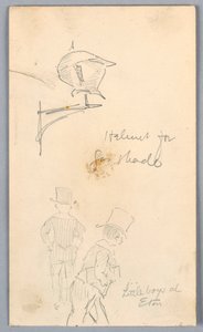 Schets van helm en mannen in Eton