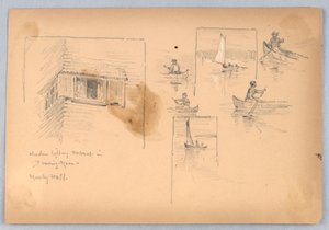 Schets van Mensen in een Kano en Raam door Arnold William Brunner