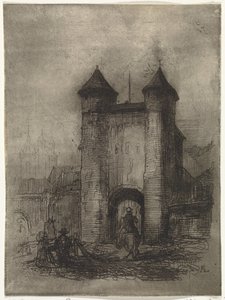 Gezicht op de Helpoort te Maastricht, gezien vanaf de veldzijde