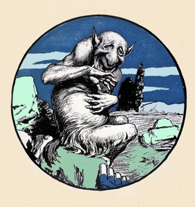 De god Pan, half geit half mens. Illustratie door Arpad Schmidhammer voor Jugend