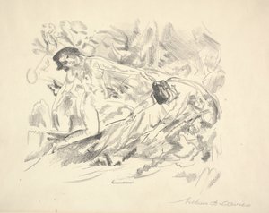 Twee Vrouwelijke Figuren in een Landschap door Arthur Bowen Davies