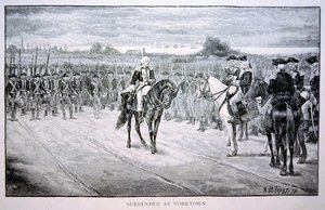 Lord Cornwallis geeft zich over aan George Washington in Yorktown