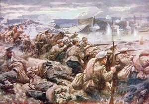 Een heroïsche Russische achterhoedeactie in de grote Poolse terugtocht door Arthur C. (after) Michael