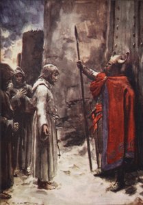 Blootsvoets, gekleed in een haren hemd, verscheen Hendrik voor de poorten, smekend om toelating, illustratie uit 