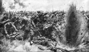 Een massale Duitse aanval op het Britse front, Eerste Wereldoorlog, 1914-1926 door Arthur C. Michael