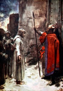 Hendrik IV van Duitsland buiten de poorten van Canossa, Italië, 1077 1913 door Arthur C Michael
