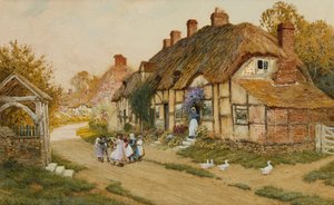 Kinderen Spelen Buiten een Cottage in een Dorp door Arthur Claude Strachan