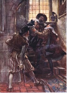 Toen hij viel, riep de prins uit, O mijn God heb genade met mijn ziel, illustratie uit Romance of History: Nederland, 1920s door Arthur David McCormick