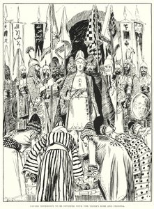 Bekleedde Noureddin met het viziersgewaad en insignes (gravure)