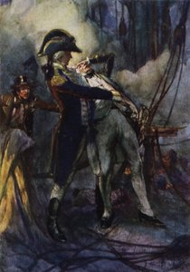 Nelson zwaar gewond bij de Nijl, Kapitein Berry ving hem op toen hij viel door Arthur David McCormick