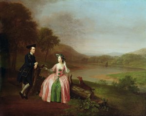 Sir George en Lady Strickland in de Tuinen van Boynton Hall, nabij Bridlington, Yorkshire door Arthur Devis