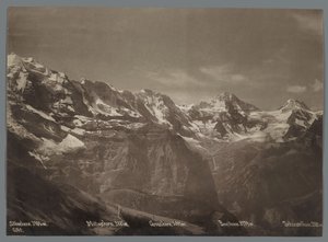 Gezicht op de Silberhorn, de Mittaghorn, de Grosshorn, de Breithorn en de Tschingelhorn in de Berner Alpen (Panorama der Jungfraukette) door Arthur Gabler