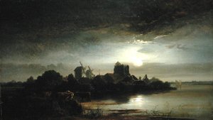 Een Dorp bij Maanlicht door Arthur Gilbert