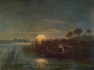 Rivierscène bij maanlicht, met boot, 1879, 1935 door Arthur Gilbert