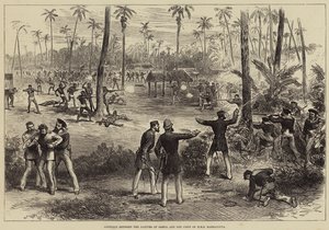 Conflict tussen de inboorlingen van Samoa en de bemanning van HMS Barracouta door Arthur Hopkins