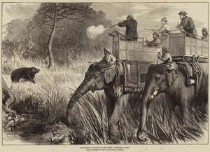 De Prins van Wales in de Terai, een beer schietend
