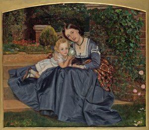 Moeder en kind zittend in de tuin, 1865-70