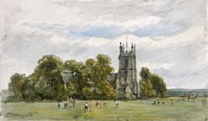 Cricket op de Stray, voor de Christ Church, High Harrogate door Arthur J. Stark