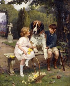 Kinderen met een Sint-Bernard