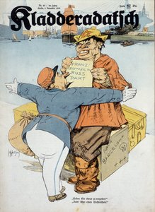 Duitse cartoon over de Frans-Sovjet overeenkomsten (Franse douanebeambte en Russische matroos:" Heeft u iets aan te geven Nee! Alleen wapens!" (Context van de Spaanse oorlog), "Kladderadatsch" 8/11/1936, ill. door Arthur Johnson (1874-1954). door Arthur Johnson
