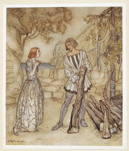 ACT III: Scene I, regel 15 Helaas, nu, bid u, werk niet zo hard door Arthur Rackham
