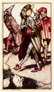Een Laputaanse heer maakt een wandeling, uit Deel III: Een reis naar Laputa enz. in Gullivers Reizen door Jonathan Swift