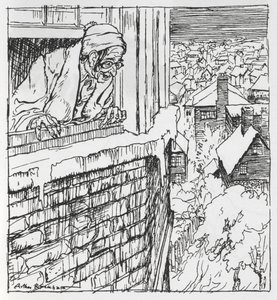 Een man die uit een raam kijkt door Arthur Rackham