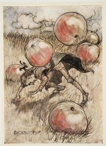 Appels Vallen Rond Mijn Oren, uit Gullivers Reizen door Jonathon Swift, pub. 1909 door Arthur Rackham