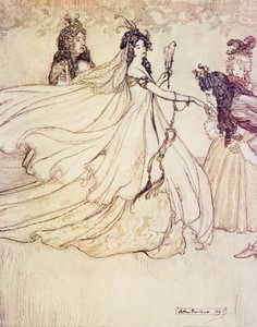 Assepoester gaat naar het bal, uit De Sprookjes van de Gebroeders Grimm, uitgegeven 1909 door Arthur Rackham