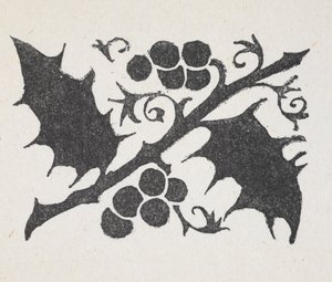 Zwart-wit print van hulstbladeren en bessen door Arthur Rackham