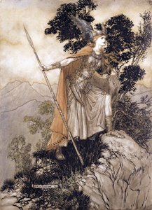 Brunhilde, illustratie uit Het Rijngoud en de Walkure door Richard Wagner, 1910 door Arthur Rackham