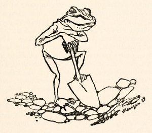 Kikker met een spade, uit Gullivers Reizen door Jonathan Swift door Arthur Rackham