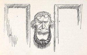 Voordeurklopper met het gezicht van Scrooge door Arthur Rackham
