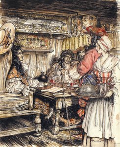 Ga en zie in een van de koffiehuizen in King Street in Westminster, illustratie uit The Compleat Angler door Isaac Walton, 1931 door Arthur Rackham