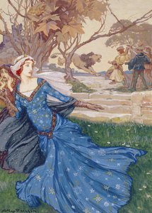 Guinevere gered door La Cote Male Taile, illustratie uit Een verzameling verhalen uit oude sprookjes: Grimm, Andersen en verhalen van Koning Arthur, gepubliceerd 1905 door Arthur Rackham