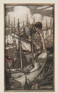 Gulliver Grijpt de Vloot van de Vijand, uit Gullivers Reizen door Jonathon Swift, pub. 1909