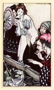 Gullivers ontmoeting met de kikker, uit Deel II: Een reis naar Brobdingnag in Gullivers Reizen door Jonathan Swift