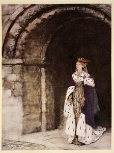 Hoe Dame Lionesse naar voren kwam gekleed als een prinses, illustratie uit 