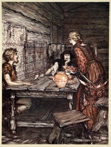 Hunding ontdekt de gelijkenis tussen Siegmund en Sieglunde, 1910 door Arthur Rackham