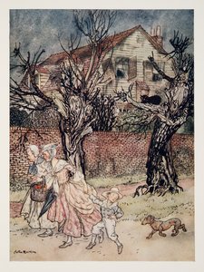 Wonderbaarlijke verhalen van spookvelden, spookbeken en spookhuizen, uit De Legende van Sleepy Hollow door Washington Irving (1783 - 1859), pub. 1928 door Arthur Rackham