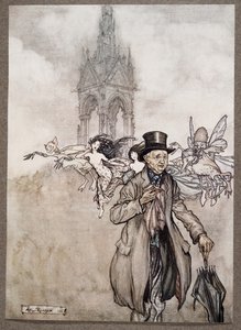 Oude meneer Salford was een krabappel van een oude heer die de hele dag door de tuinen dwaalde, uit Peter Pan in Kensington Gardens door J M Barrie (1860 - 1937), pub. 1906