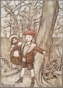 Op een dag werden ze afgeluisterd door een fee .., uit Peter Pan in Kensington Gardens door J M Barrie (1860 - 1937), pub. 1906