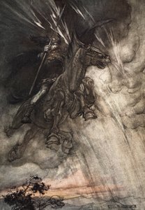 Woedend, Wotan rijdt naar de rots! Als een stormwind komt hij! (frontispice uit 