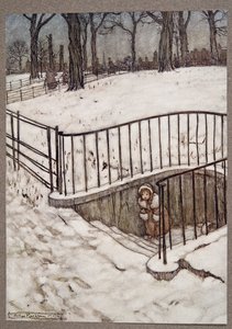 Ze rende naar de St Govers put en verstopte zich, uit Peter Pan in Kensington Gardens door J M Barrie (1860 - 1937), pub. 1906 door Arthur Rackham