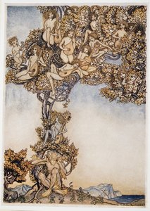 Soms zullen duizend snaren om mijn oren zoemen, illustratie uit William Shakespeares De Storm, uitgegeven 1926 door Arthur Rackham