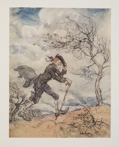 Langs het profiel van een heuvel op een winderige dag, uit De Legende van Sleepy Hollow door Washington Irving (1783 - 1859), pub. 1928