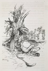 De Gryphon zittend tegen een boom door Arthur Rackham