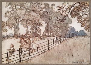De Hump, het deel van de Broad Walk waar alle grote races worden gehouden, uit Peter Pan in Kensington Gardens door J M Barrie, pub. 1906 door Arthur Rackham