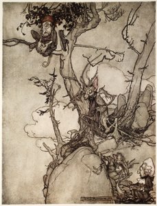 De Kaatsberg of Catskill bergen zijn altijd een regio vol fabels geweest., uit Rip Van Winkle door Washington Irving, uitgegeven 1910 door Arthur Rackham